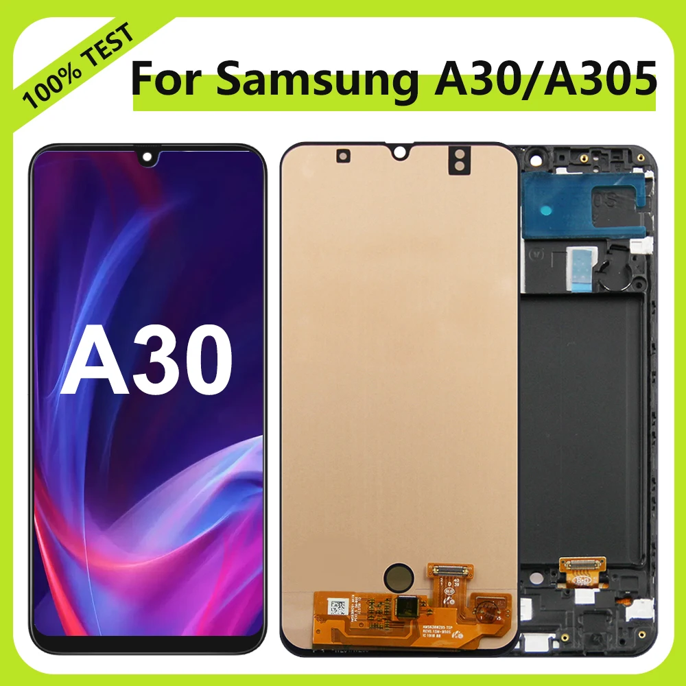 

ЖК-дисплей Super AMOLED A30 6,4 ''для Samsung A30 A305F A305G A305N A305YN, сенсорный экран, дигитайзер в сборе для Samsung A30, ЖК-дисплей