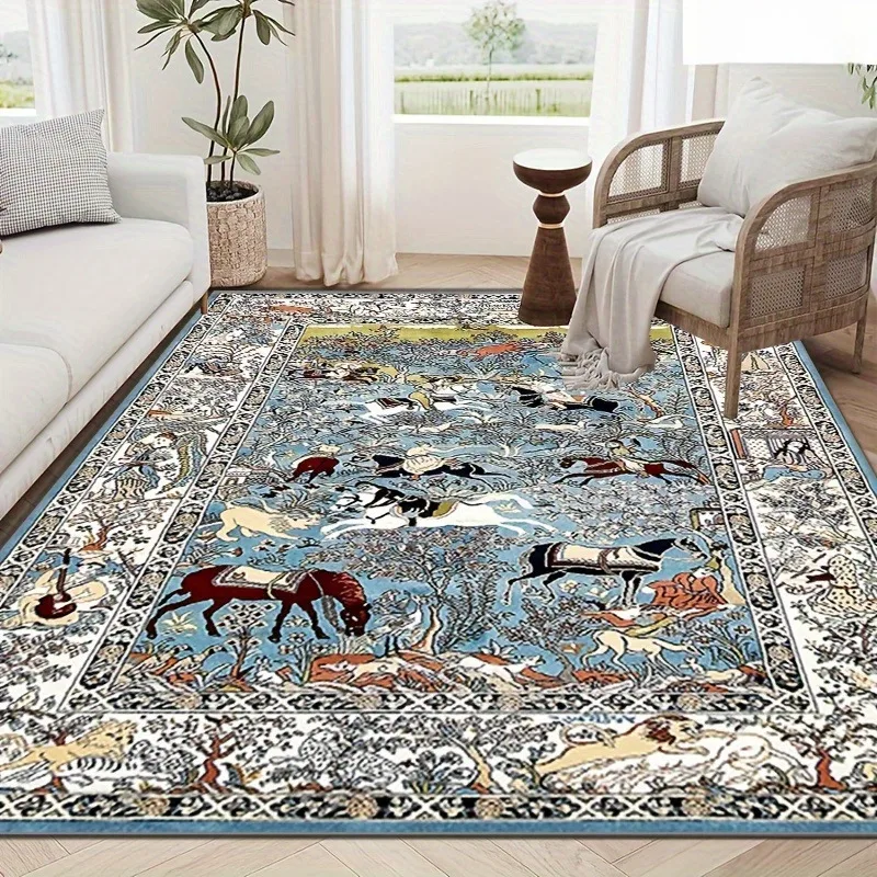 Beautiful European Style Carpet with Horse Elements and Anti Slip Floor Mats Decorat for Living Rooms Bedrooms and Bathroom
