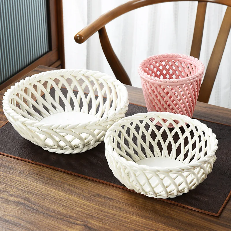 

Woven Ceramic Storage Basket, Household Storage Tool, Hollowed Out Fruit Tray, Bathroom Storage Rack, Kitchen Drainage Basket