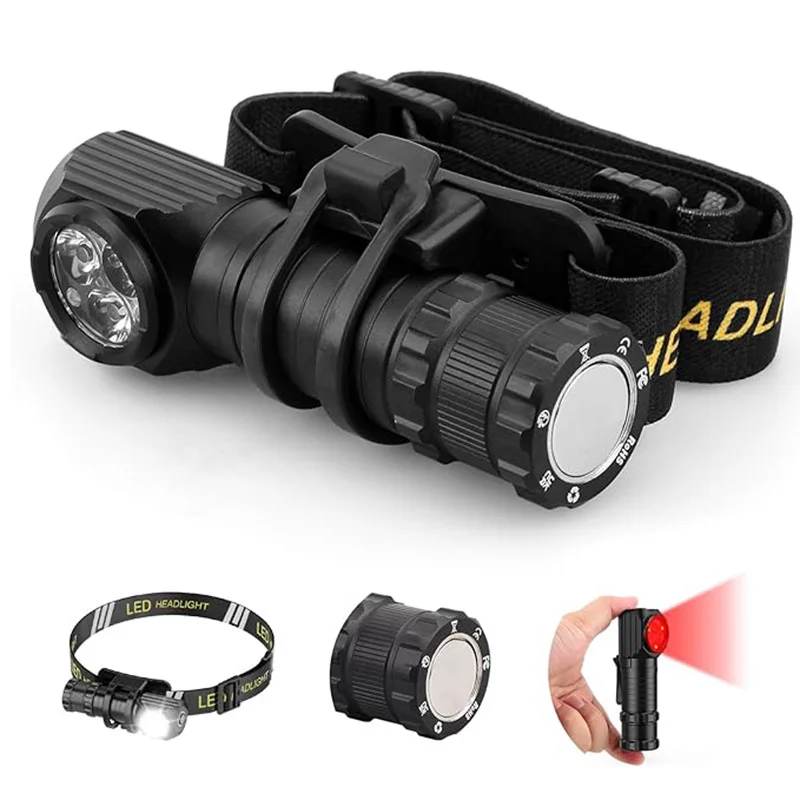 Multifunctional Aluminum Three Eye Protective Headlamp Removable Strong Magnetic Tail Handheld Emergency Flashlight for Outdoor