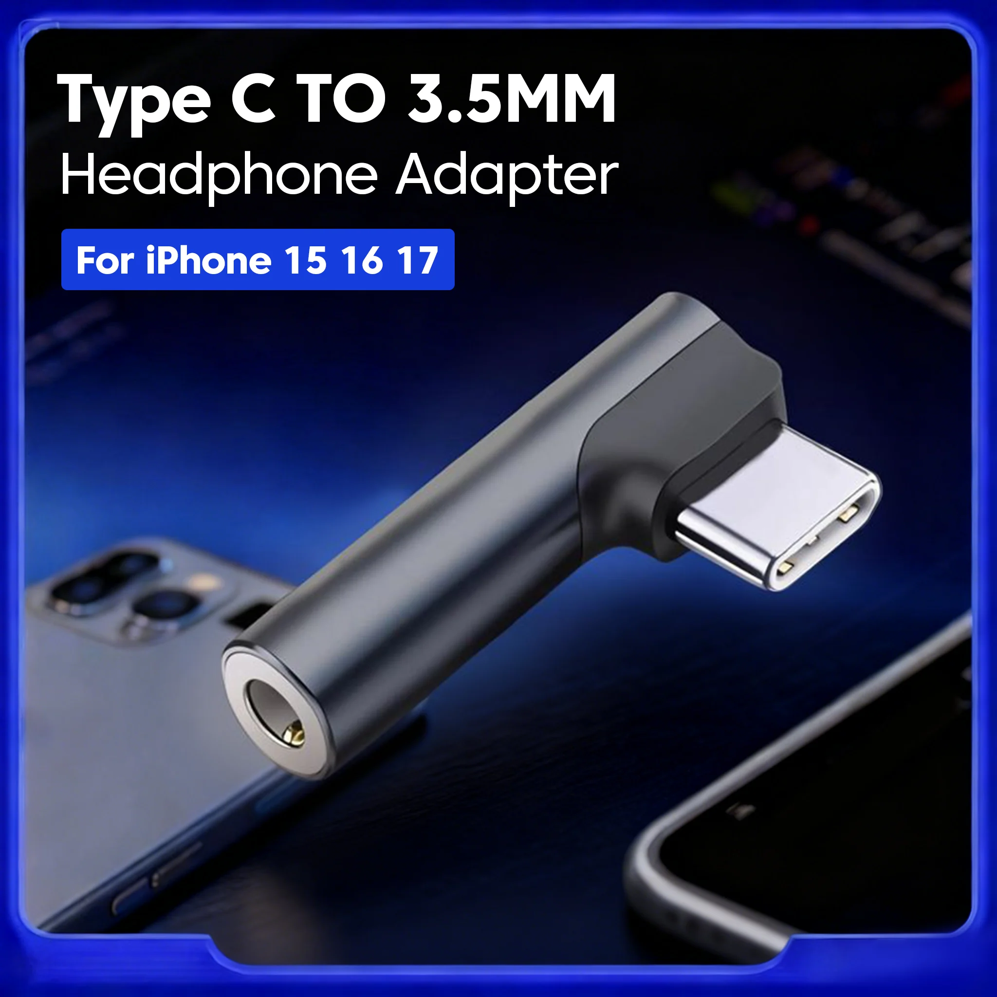 

Адаптер типа C «папа» на разъем 3,5 мм «мама» для IPhone 17 16 15 Pro Xiaomi Huawei 90 ° Конвертер для проводных наушников USB-C длиной 3,5 мм
