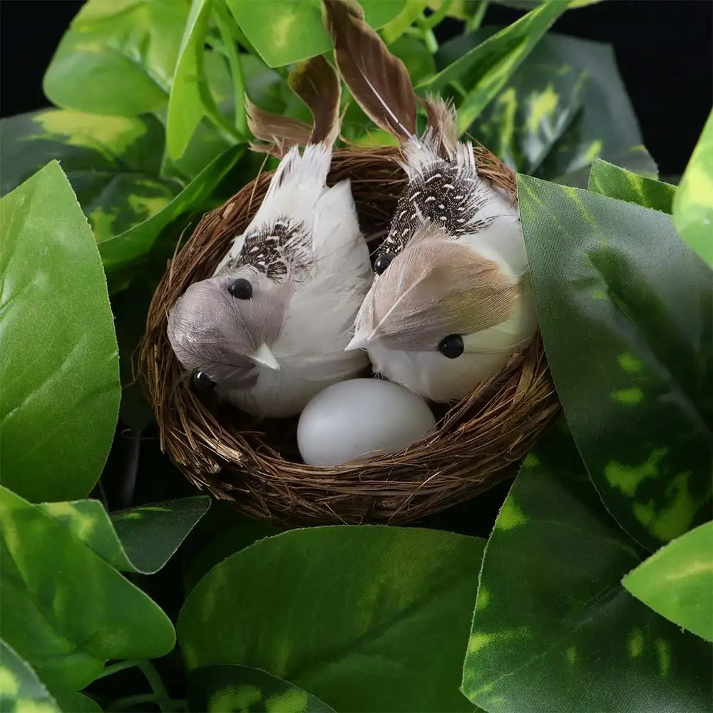 Creative Simulated Bird With Egg Nest Handmade DIY Birds Figurines Crafts Outdoor Garden Yard Decoration Photo Background Prop