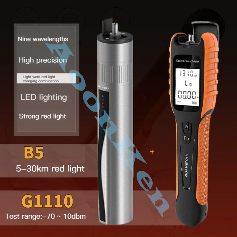 2 in1 5-30km Visual Fault Locator -70 to 10dBm Fiber Optical Power Meter Patch Cord Cable Tester Tool FC/ST/SC Red Light Pen