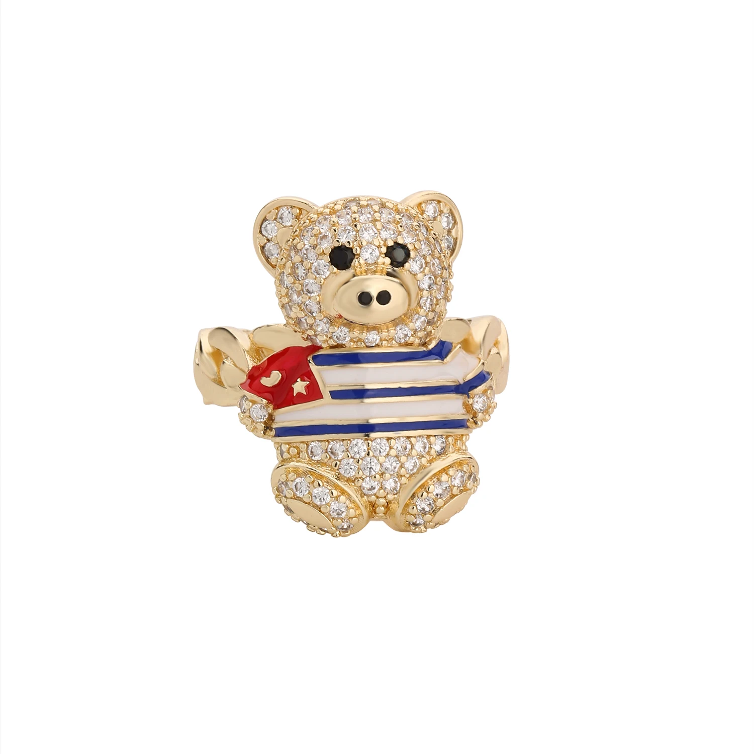 New Cuban Flag Teddy Bear Ring Original Zircon Copper Bear Jewelry Gift Ring for Friends Wholesale Price