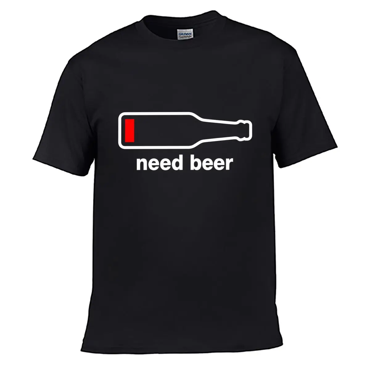 Need Beer Low Battery Red Indicator Design Men Summer Washed Tee Loose Distressed Top