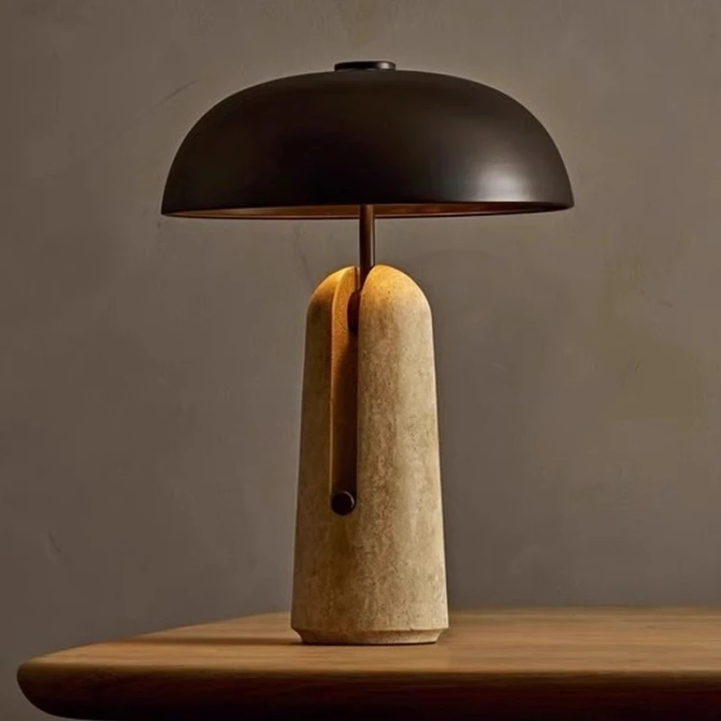 

Travertine mushroom wabi-sabi wind table lamp living room bedroom study designer bedside eye protection table