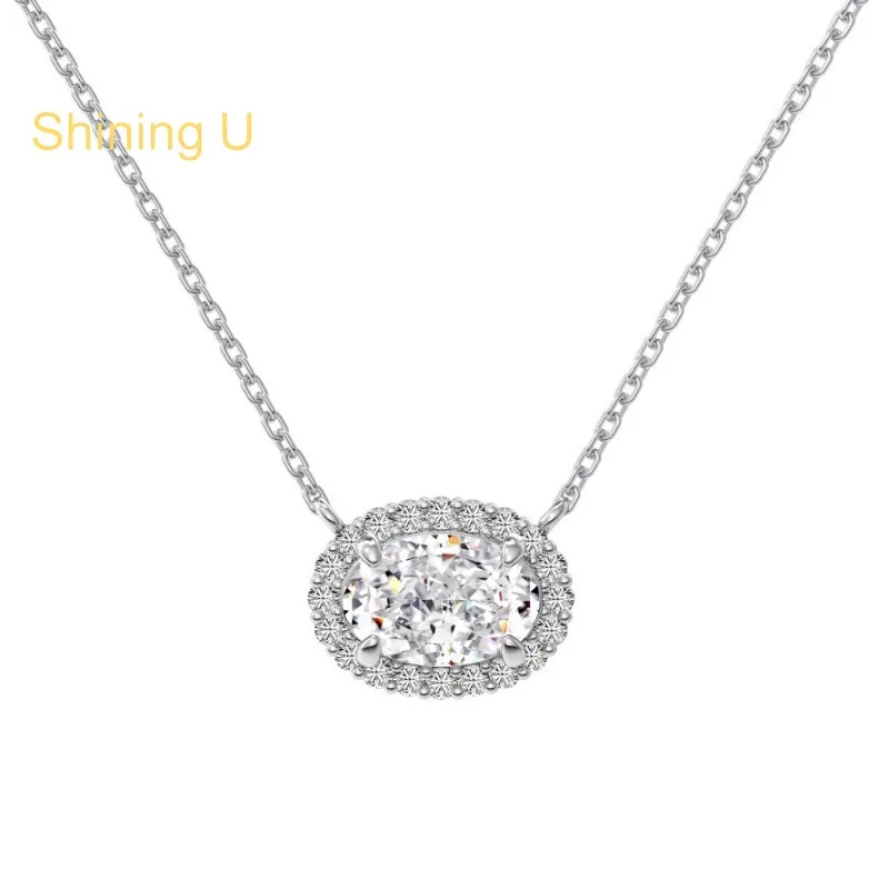 

Shining U S925 Silver Oval High Carbon Diamond Gems Necklace for Women Fine Jewlelry Anniversary Gift