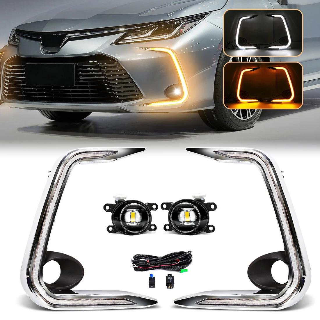 LED DRL Fog Lamp Kit For Toyota Corolla 2019 2020 2021 For Levin 2019 2020 Front Bumper Daytime Running Driving Turn Signal Lamp