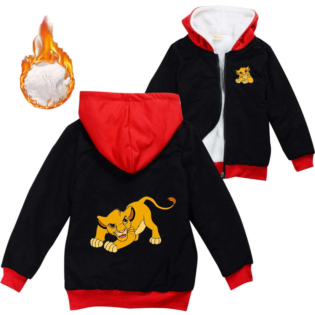 The Lion King Thicken Hooded Sweater Kids Outerwear Warm Winter Jacket For Boys Girls with Zipper Children Coat