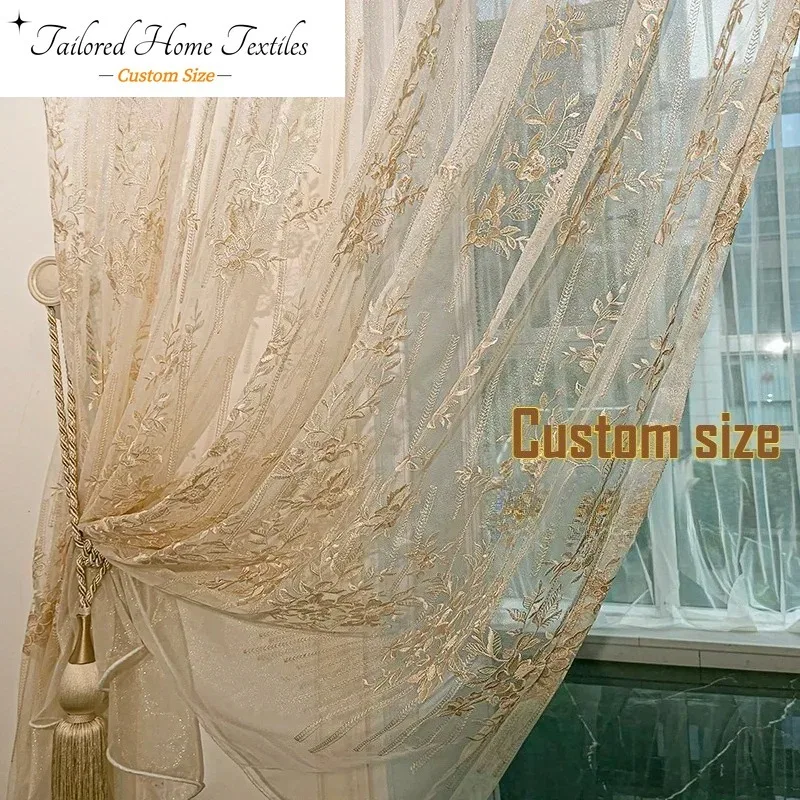 Custom Size Luxury Style Embroidered Curtains for Living Dining Room Bedroom Floor-to-ceiling  Bay Window Villa European Decor