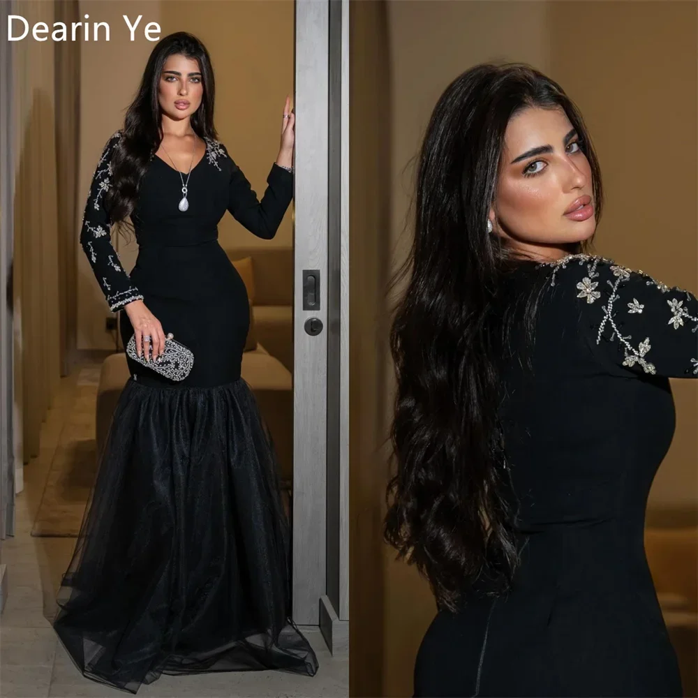 

Customized Evening Dress Dearin V-neck Trumpet Floor Length Skirts Draped Layered Applique Print Bespoke Occasion Dresses Prom F