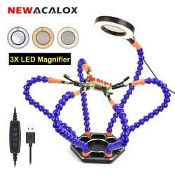 NEWACALOX Table Clamp Soldering Third Hand with 3X Magnifier Welding Exhaust Fan USB Rechargeable Flashlight Soldeirng Holder