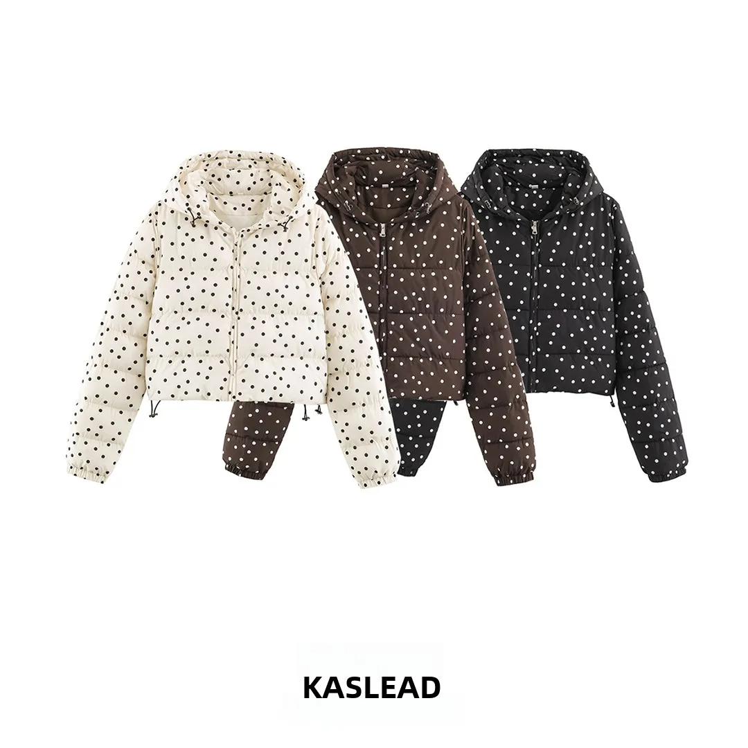KASLEAD New Women's Fashion Versatile High-End Small Audience 3-Color Short Polka Dot Cotton Jacket 2026 Autumn Zipper