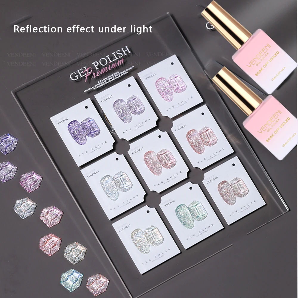 Vendeeni 9 Colors/set 15ml Glitter Broken Diamond Nail Polish Soak Off UV LED Sequins Colorful Gel Varnish For Nail Art Manicure