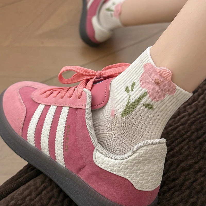 Frühling Sommer Süße Japanische Knöchelsocken für Damen Kawaii Rosa Schleife Blumen Kurzsocken Atmungsaktive Sport-Freizeitsocken JK Sox