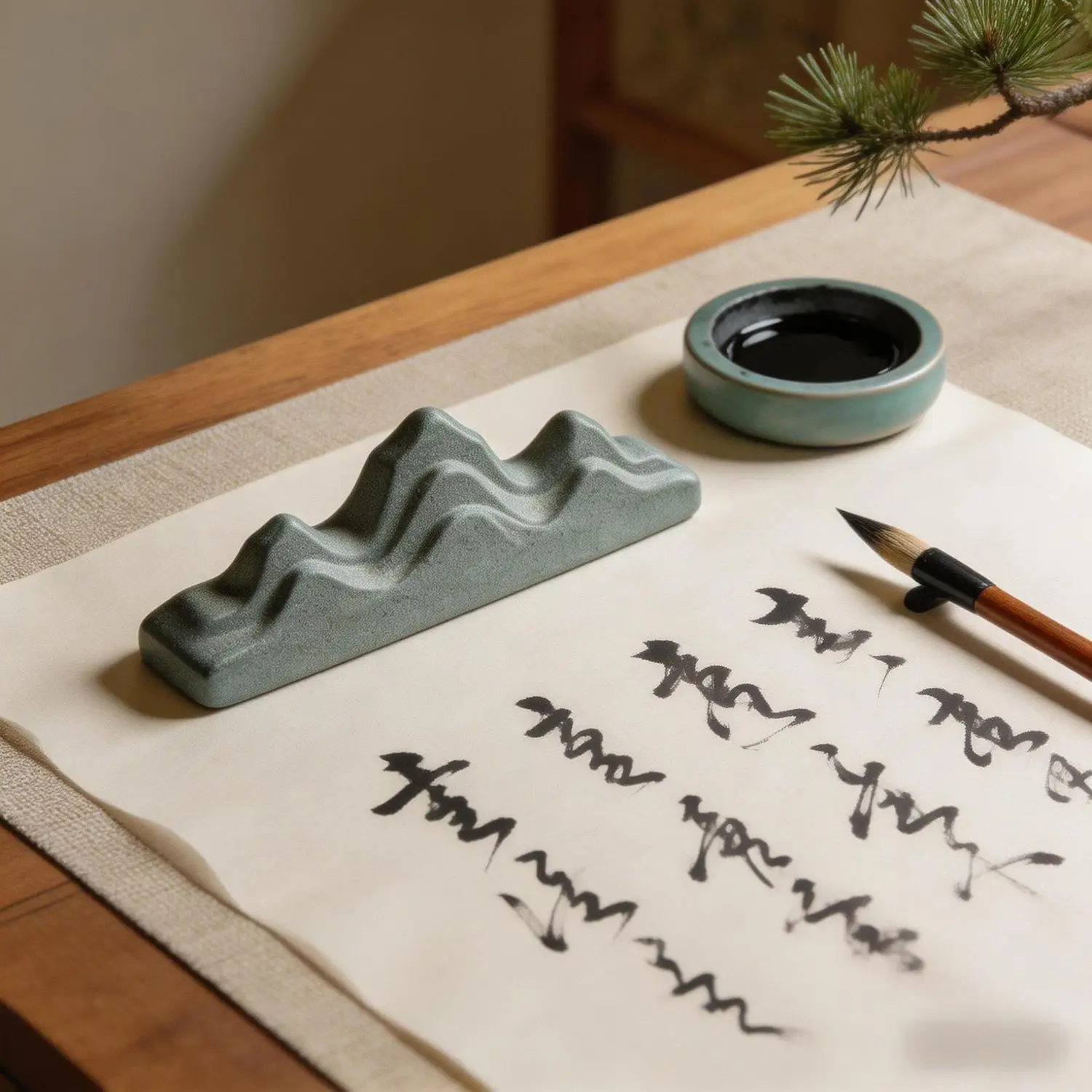 Handmade Chinese Style Mountain Brush Rest Ceramic Pen Holder Four Treasures Calligraphy Painting Desk Decor