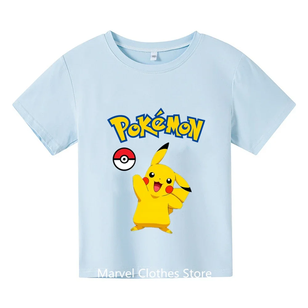 Kawaii Potdemiel Pokemon Pikachu T-Shirt Boys Girls Teenager Summer Short Sleeve Tops Fashion Children Casual Tops Tee Shirt