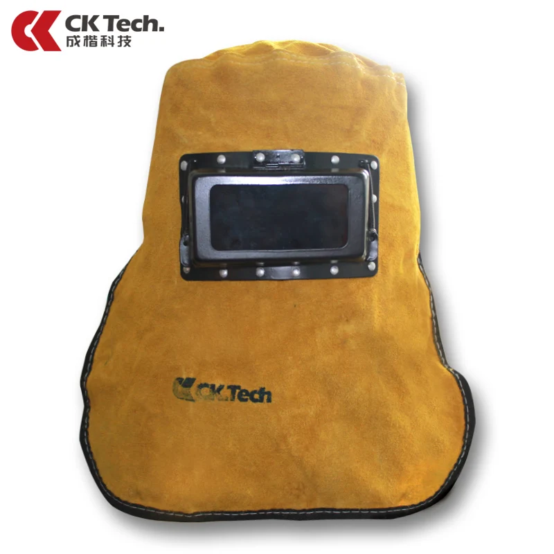 CK Tech Abrasion Resistant Head-Mounted Leather Hood Anti-Spatter and High Temperature Cowhide Welding Masks Breathable Helmet