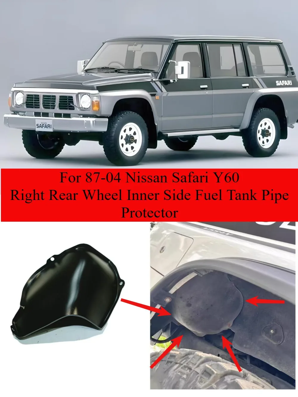 

For 87-04 Nissan Safari Y60 Right Rear Wheel Fuel Tank Pipe Mudguard, Nissan Patrol Y60 Fuel Tank Pipe Protective Cover