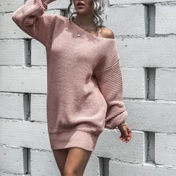 Off Shoulder Knitted Sweater Dresses Women Chunky Knit Long Pullovers Sweater Dress 2024 Autumn Winter Ladies Warm Vestidos