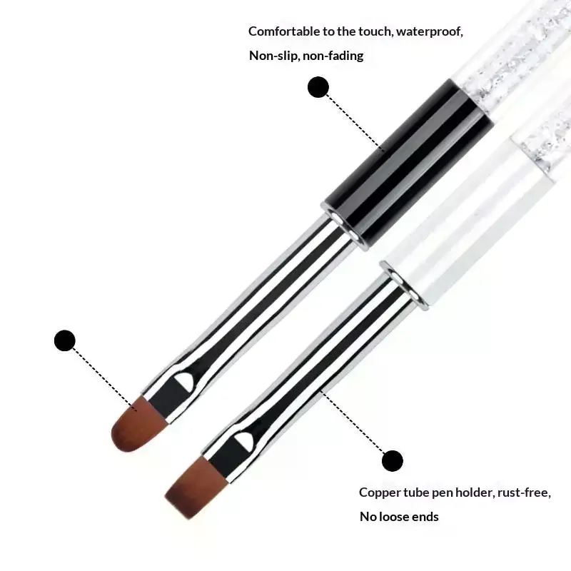 Glitter Handle Nail Art Brush With Protective Cap Flat Round Head Gel Painting Pen For Salon DIY Manicure Design Tools
