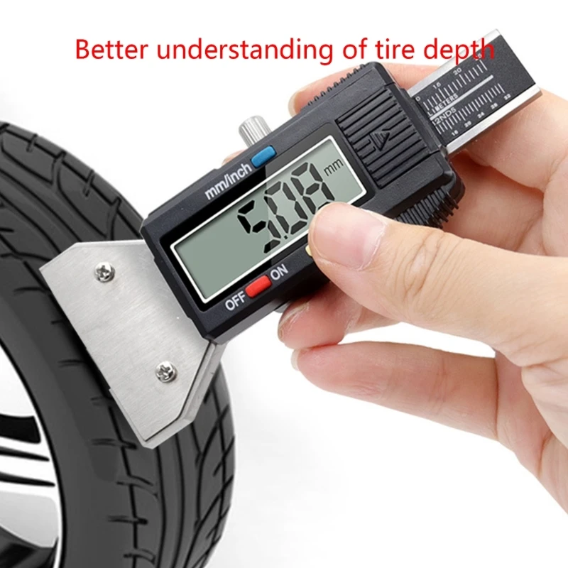 Digital Tyre Depth Gauge Car Tire Checker- Stainless Steel 0-25.4mm Meter Measurer Tool Built-in Batteries