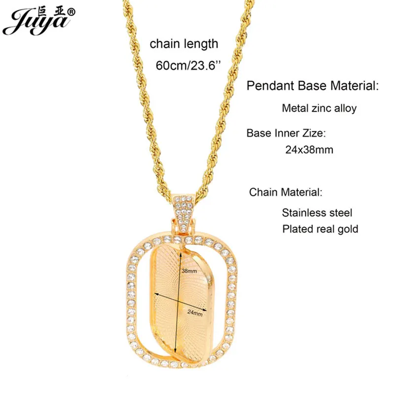 10PCS 60cm Plated Gold Chain + 24x38mm Double Sided Blank Pendant Cabochon Base Rotatable Tray For DIY Designer Photo Necklaces