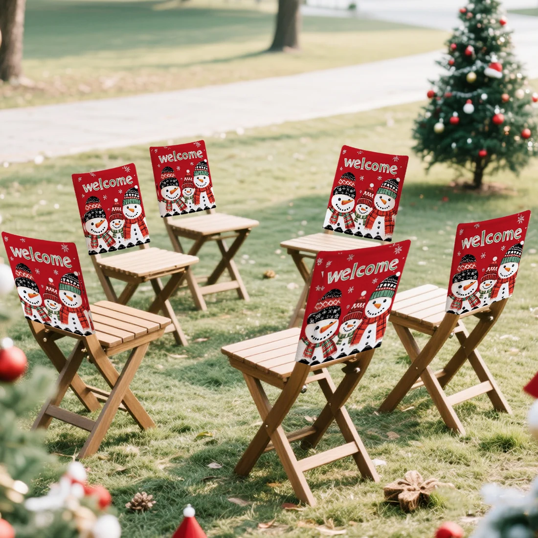 

Christmas Welcome Snowman Chair Cover Slipcovers Set of 2/4/6 100% Polyester Dining Room Office Banquet Chair Protective Cover