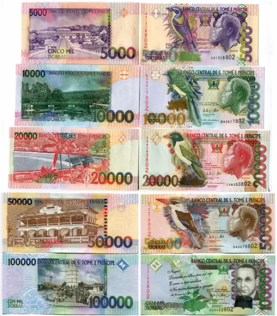 1996-2013 Sao Tome and Principe 5000-100000 Dollar Original Notes UNC (Fuera De uso Ahora Collectibles)