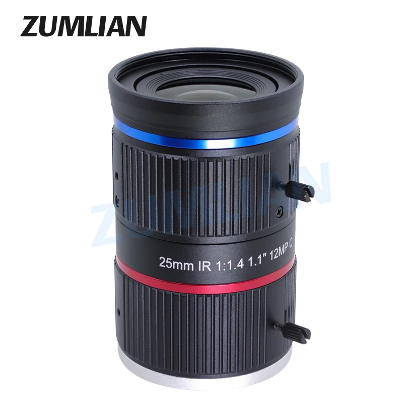 ZUMLIAN IR Lens 1.1 Inch Large Sensor Size 25mm Fixed Focus 12MP Manual Iris F1.4 C Mount Lens for ITS Surveillance Camera