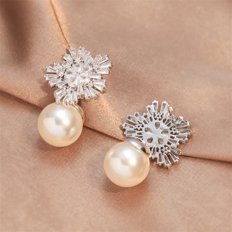 FEEHOW 2Pcs White Imitation Pearl Stud Earrings For Women Temperament Romantic Metal Earring wedding Party Accessories