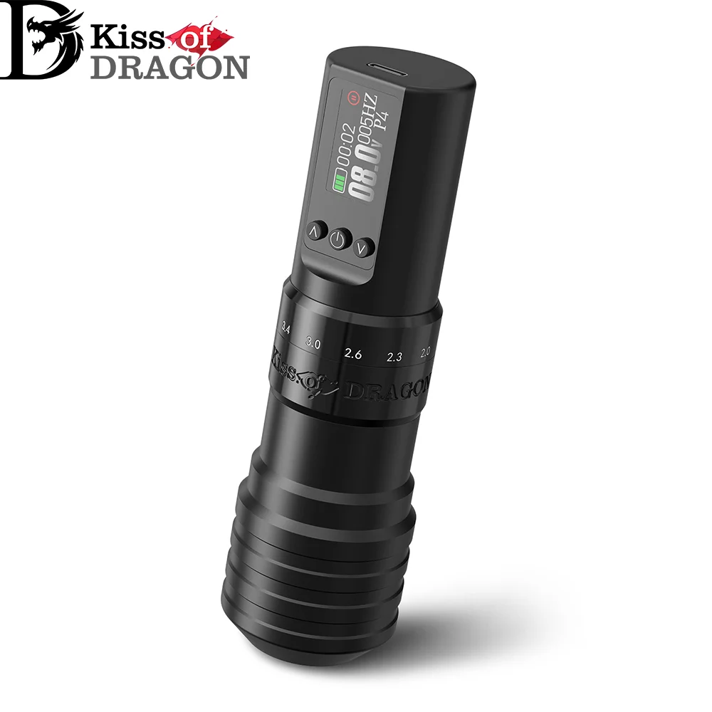Kiss of Dragon V1 Wireless Rotary Tattoo Pen 2.0-4.2mm Adjustable Stroke Dot Work Function 1600mAh Low Vibration Tattoo Machine