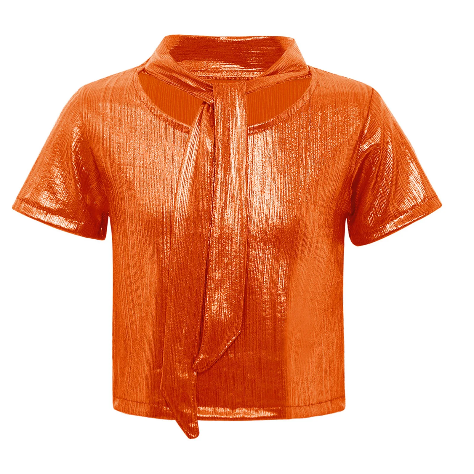 Moda per ragazze Top metallizzati Costume da spettacolo per bambini Streetwear Festival musicale Abiti da ballo hip-hop T-shirt con lacci