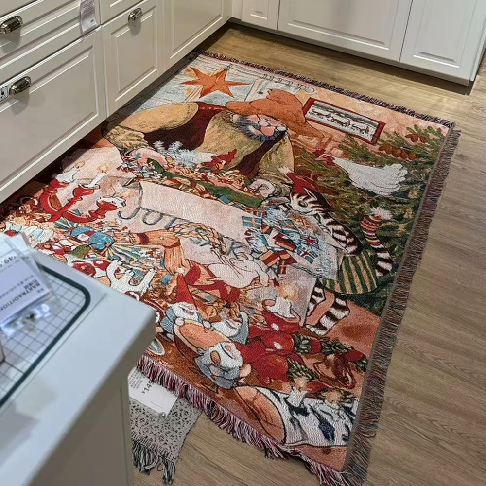 الرجعية قرية أريكة بطانية خيط القطن رمي عيد الميلاد غرفة المعيشة الترفيه غطاء أريكة الشتاء محبوك هدايا السنة الجديدة البطانيات