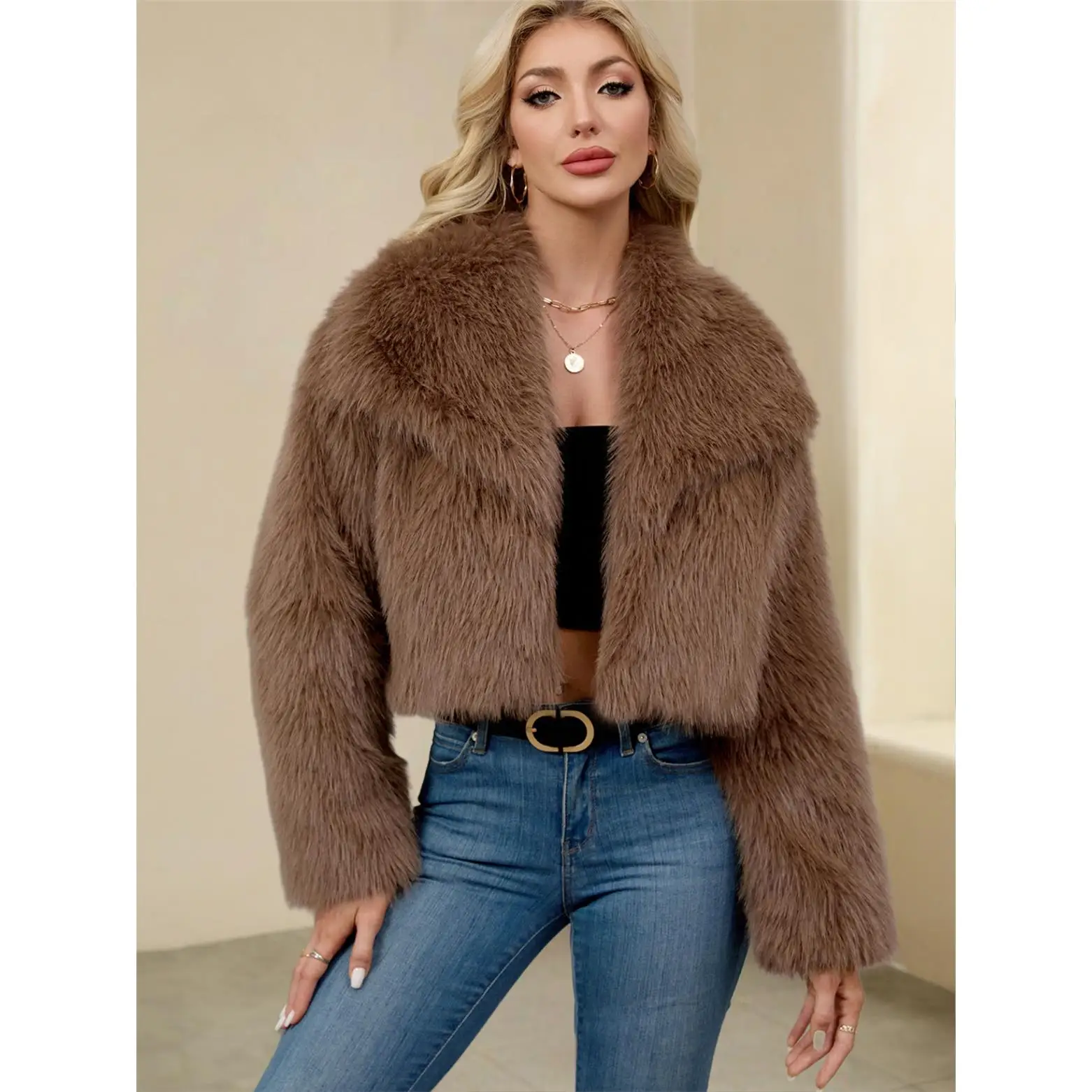 Women's Short Fur Coat Asymmetric Flip Collar Warmth  Fur Patterned Commute Style Cotton Blend Long Sleeve Winter Jacket
