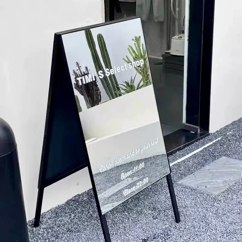 JMZ Mirror Floor Standing Sign Stainless Steel 3D Simple Design for Shop Store Outdoor Photography Instagram Korean Style