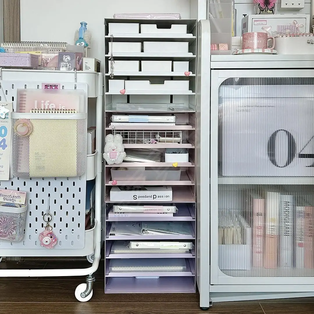Flat Replacement Office Desktop Pull-out Type Layered Tray Rack Cosmetic File Storage Box Letter Tray