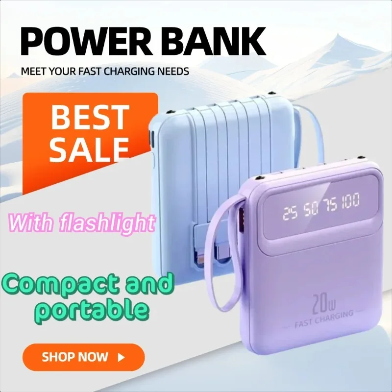 

10000/20000mAh High - Capacity with Built - in Cable Small Compact and Portable Power Bank