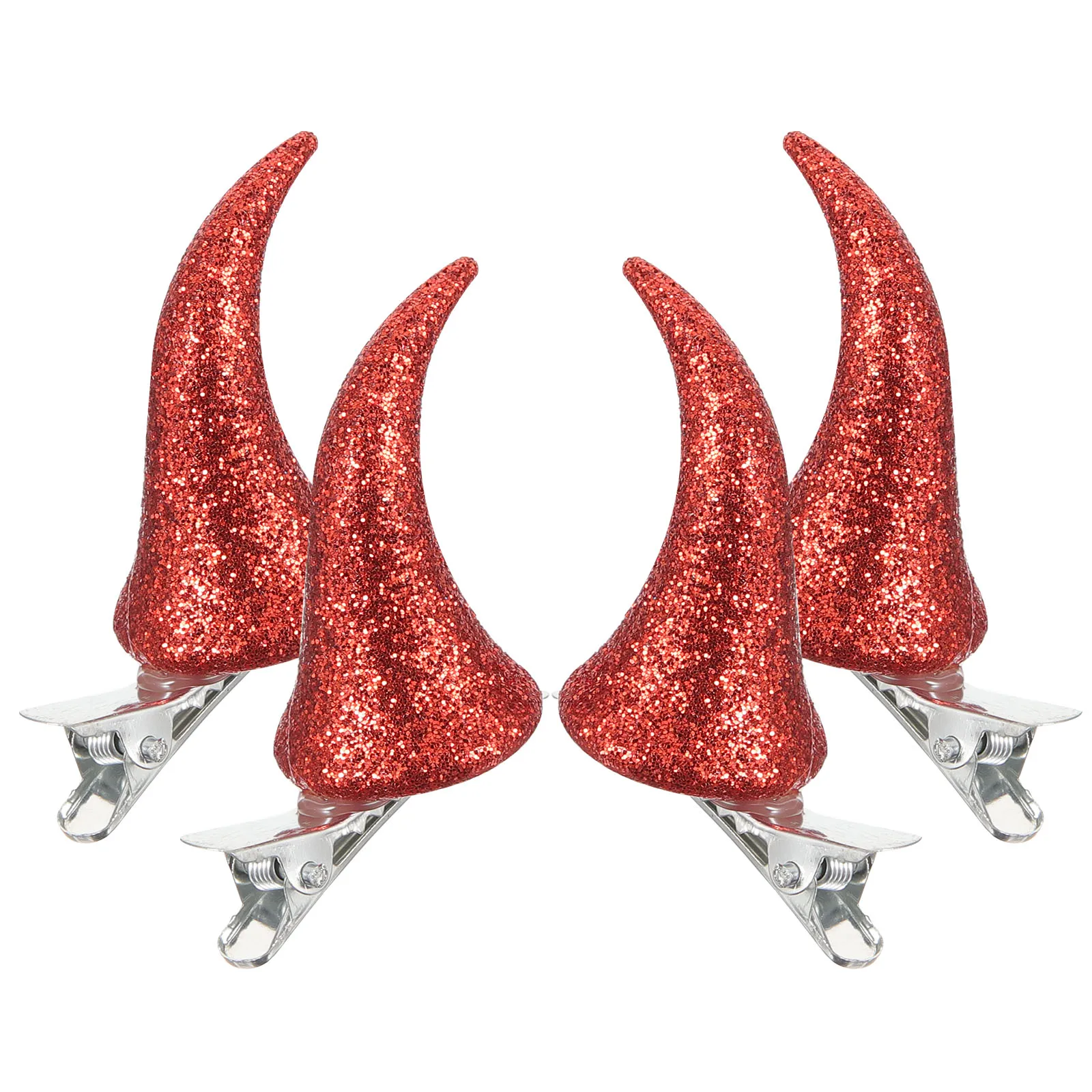 

4pcs Glitter Clip Halloween Hairpin Costume Accessory Party Cosplay Kids Adults Horn Barrette Decorative Hair Clips