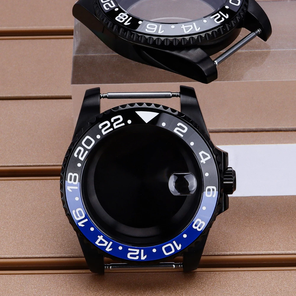 40mm Black PVD NH35 Watch Case Ceramic Bezel Sapphire For GMT Seiko NH35 NH36 NH38 NH34 Miyota8215 ETA2824 28.5mm Dial 120 Click