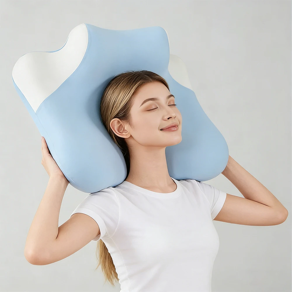 Almohada Cervical de Espuma Viscoelástica, Agradable al Tacto, para un Sueño Profundo, Almohada Cervical de Rebote Lento, Cojín de Soporte para el Cuello de Espuma Viscoelástica para Uso Doméstico