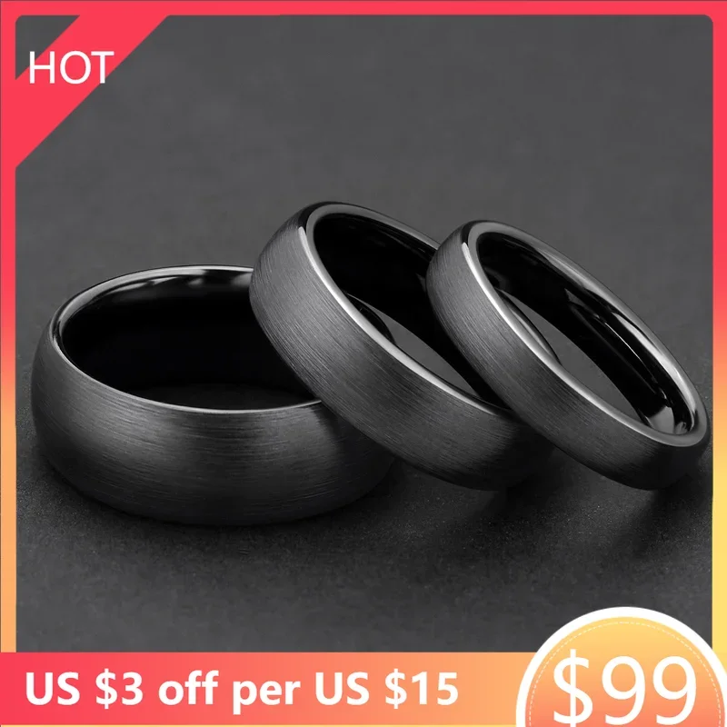 Kolmnsta Keramik-Ring aus gebürstetem Schwarz für Männer und Frauen, 4 mm, 6 mm, 8 mm breit, männlicher Ehering, matte Anillos Mujer, Übergröße 4 bis Größe 14
