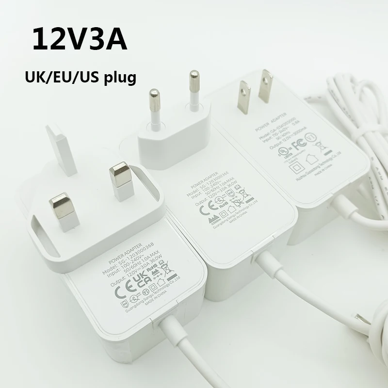12V3A White 12v Power Supply UK EU US Plug DC 12v 3A 5.5mmx2.5mm Power Supply US Plug ac/dc Adaptor 36W Switching Transformers