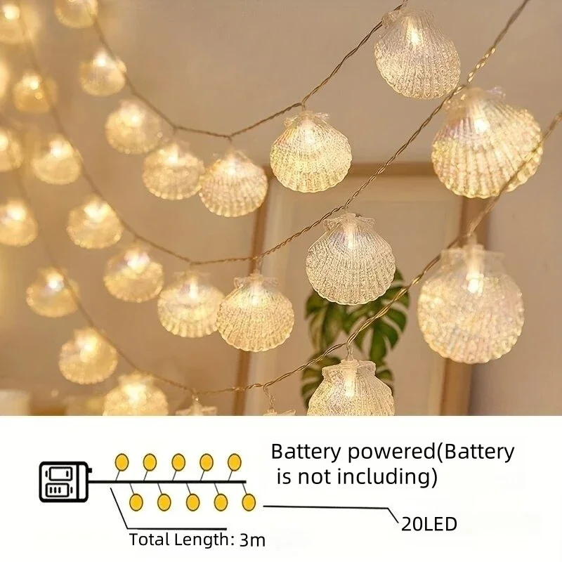 좋은 1PC 3m20LED 쉘 요정 조명 배터리 구동 장식 램프 로맨틱 분위기 문자열 조명 룸 웨딩 파티 Ca