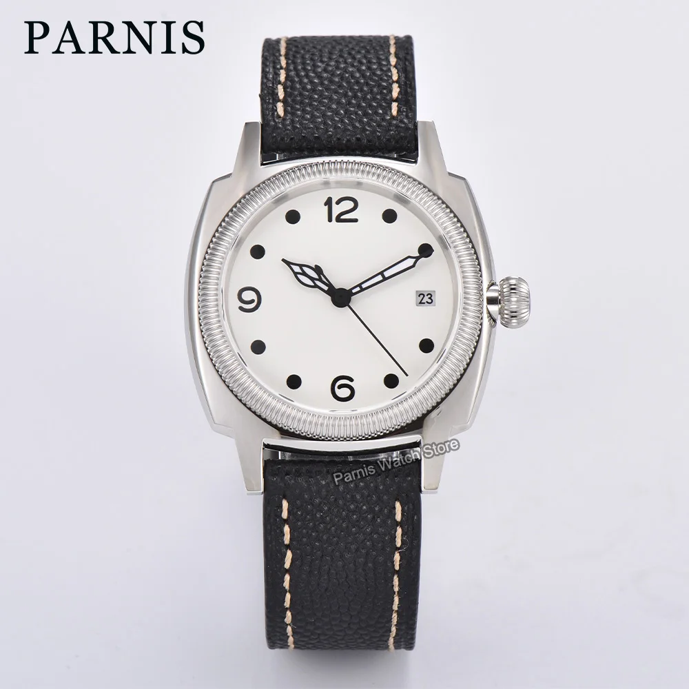38mm Silver Color Solid Stainless Steel Case White Dial 5ATM Water Resistance Mechanical Men Slim Watch
