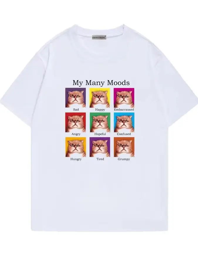 Momo Peach Flatwell Women's Cotton T-Shirt Short Sleeve Print Casual Loose Fit Inner Wear Summer Sweat Absorbent round Neck