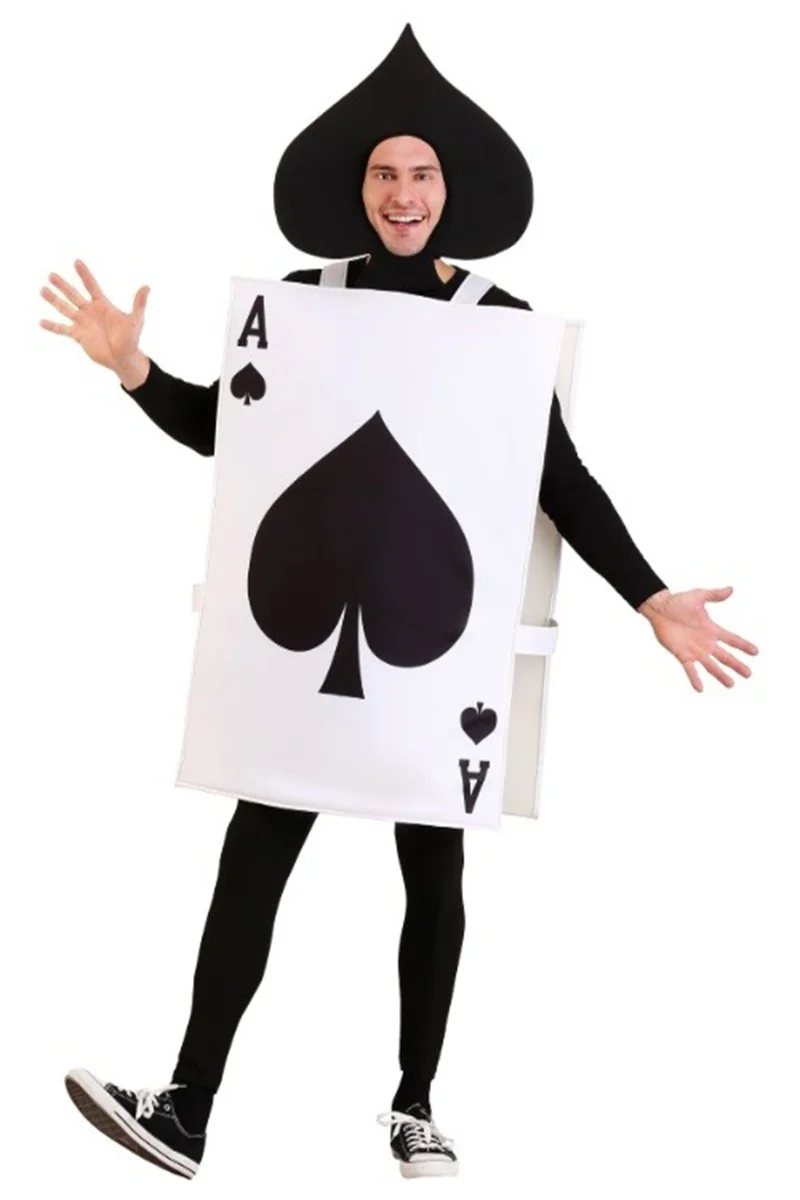 Adult Unisex Spades A Poker Costumes Halloween Cosplay Stage Performance Tunic Hat Suit Carnival Party Dress Up