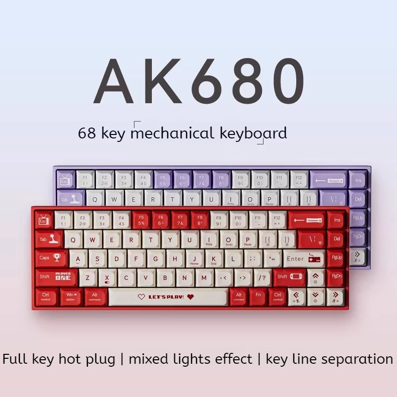 Ajazz  Ak680 Usb Wired Mechanical Keyboard Full Key Hot Swappable Socket Body Abs Keycap Small Keyboard Gaming Office