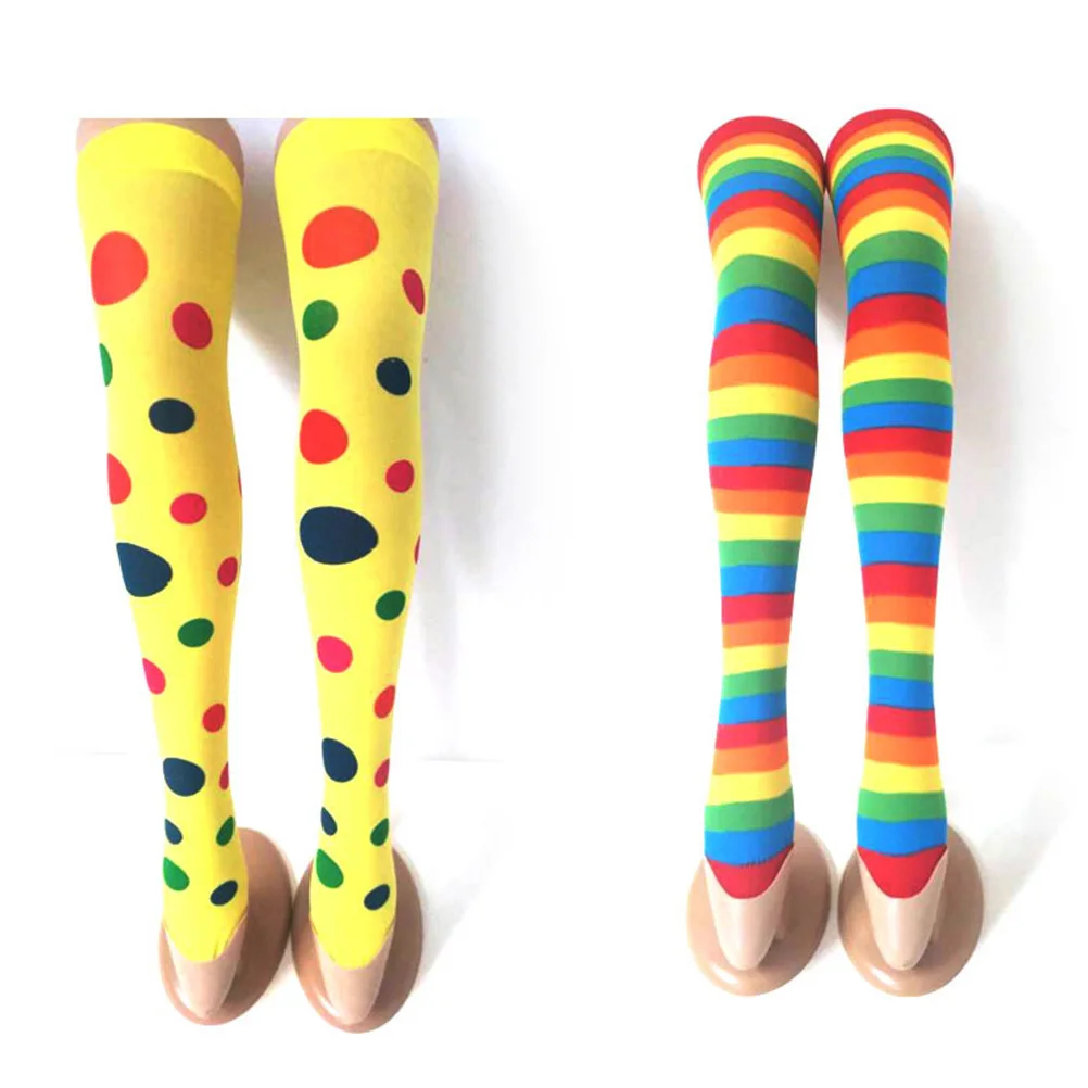 

4pcs Colorful Long Stockings Stripe Knee High Socks Elastic Durable Fashionable Thigh High Stockings For Women