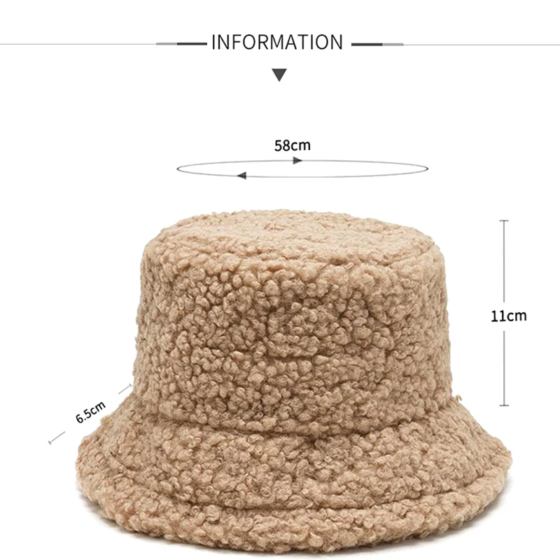 Lamb Faux Fur Bucket Hat Winter Warm Teddy Velvet Hats Caps For Women Lady Outdoor Panama Fisherman Hat